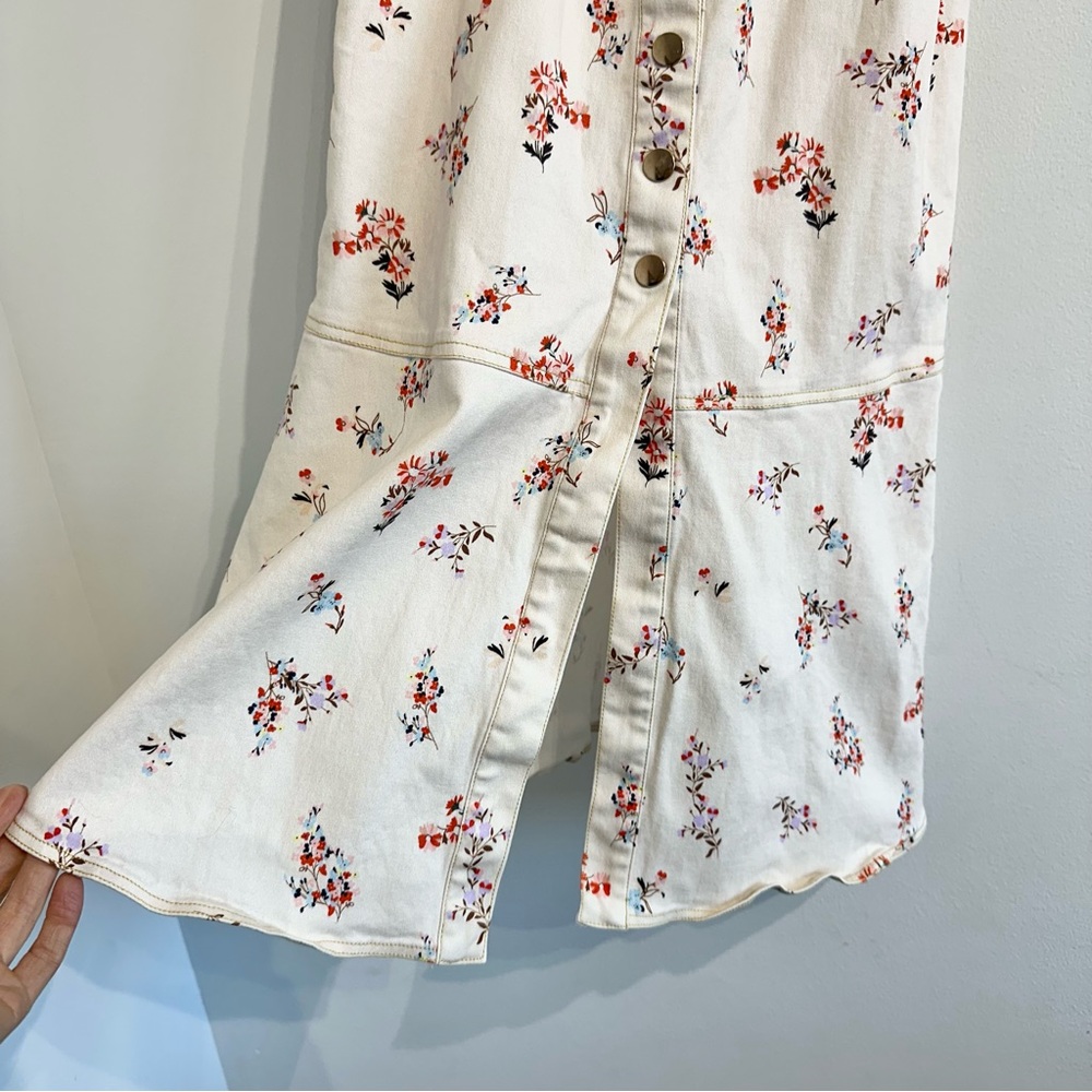 Finders Keepers Frankie Midi Dress in Nude Floral snap button front overalls - Picture 8 of 11